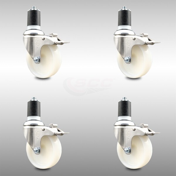 Service Caster 4 Inch 316SS Nylon Wheel Swivel 1-3/4 Inch Expanding Stem Caster Set Lock Brake SCC-SS316TTLEX20S414-NYS-134-4 - main